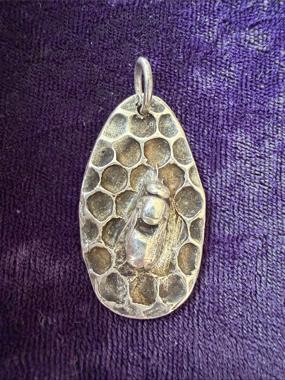 Vintage 925 sterling silver handmade bee and honeycomb pendant